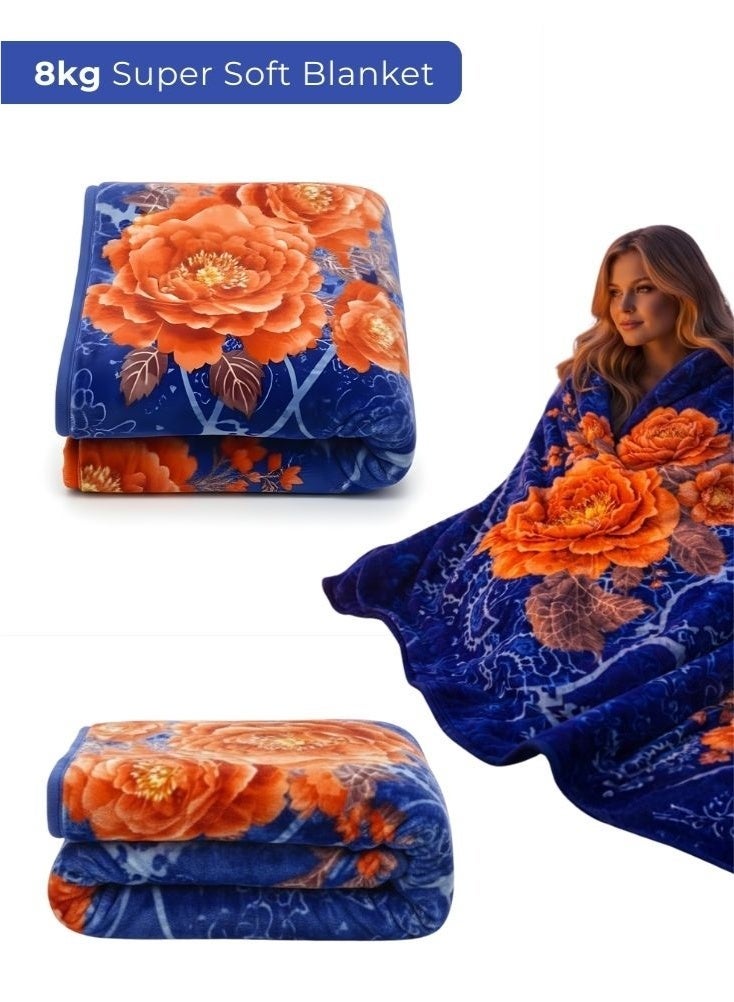 Luxury 8KG Super Soft Orange Floral Blanket Size 240 Cm By 220 Cm Double-Layer – Thick Warm Plush Bed Blanket with Large Flower Design Made Of High-Quality Material - Image 1