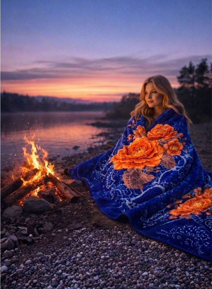 Luxury 8KG Super Soft Orange Floral Blanket Size 240 Cm By 220 Cm Double-Layer – Thick Warm Plush Bed Blanket with Large Flower Design Made Of High-Quality Material - Image 5