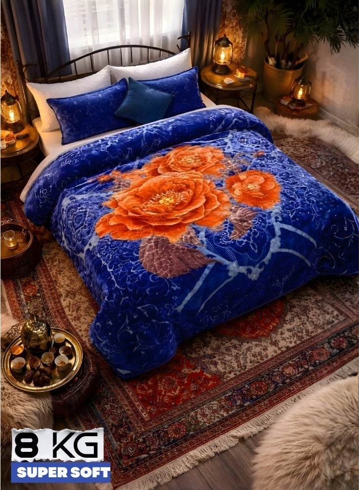 Luxury 8KG Super Soft Orange Floral Blanket Size 240 Cm By 220 Cm Double-Layer – Thick Warm Plush Bed Blanket with Large Flower Design Made Of High-Quality Material - Image 2