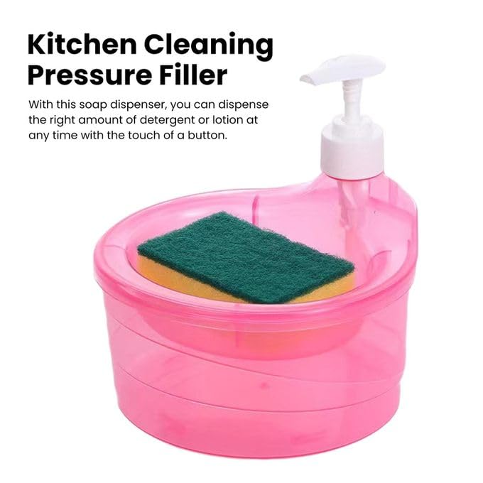 Woffely 2 in 1 Double Layer Circle Liquid soap Dispenser with Pump and Sponge Soap Scrubber Holder Multifunctional Dishwashing Container 1000ml Manual Sink Dish Washing - Image 4