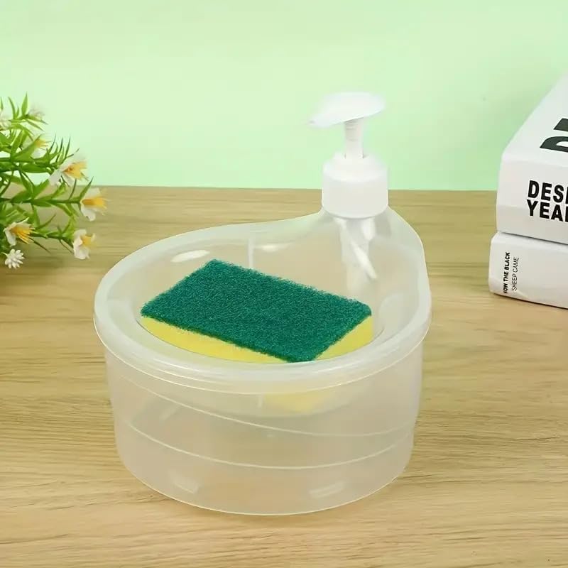 Woffely 2 in 1 Double Layer Circle Liquid soap Dispenser with Pump and Sponge Soap Scrubber Holder Multifunctional Dishwashing Container 1000ml Manual Sink Dish Washing - Image 1