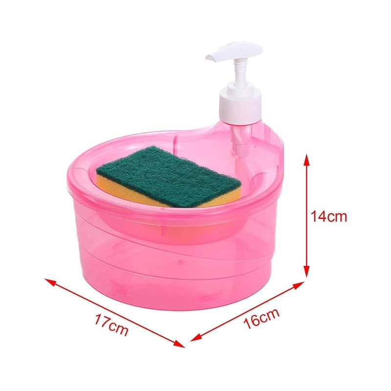 Woffely 2 in 1 Double Layer Circle Liquid soap Dispenser with Pump and Sponge Soap Scrubber Holder Multifunctional Dishwashing Container 1000ml Manual Sink Dish Washing - Image 5