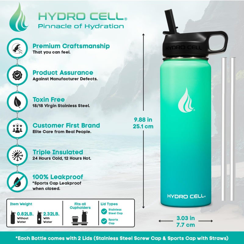HYDRO CELL Stainless Steel Insulated Water Bottle with Straw - For Cold & Hot Drinks - Metal Vacuum Flask with Screw Cap and Modern Leakproof Sport Thermos for Adults (Mint/Green 24oz) - Image 3