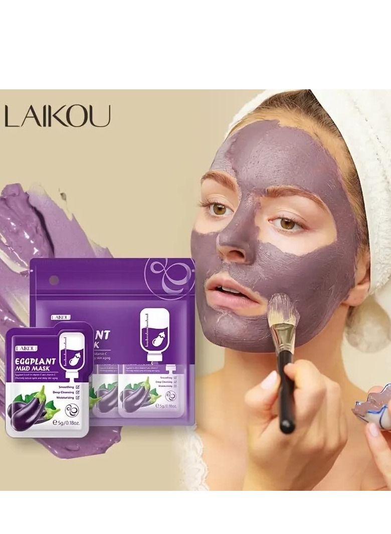 Laikou Eggplant Mud Mask for Moisturizing, Cleansing, Removing Blackheads and Protecting Acne Prone Skin, 5g x 12 Pieces  - Image 2