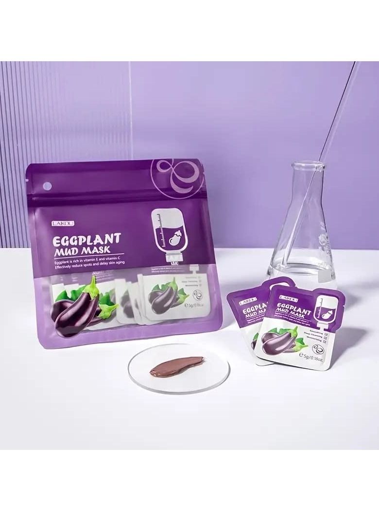 Laikou Eggplant Mud Mask for Moisturizing, Cleansing, Removing Blackheads and Protecting Acne Prone Skin, 5g x 12 Pieces  - Image 1