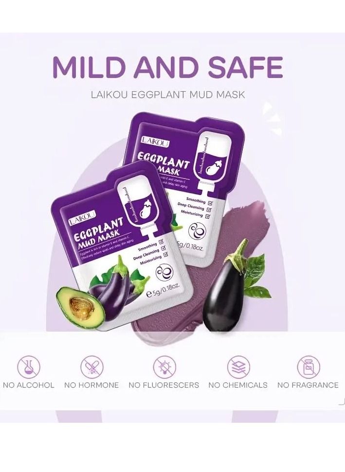 Laikou Eggplant Mud Mask for Moisturizing, Cleansing, Removing Blackheads and Protecting Acne Prone Skin, 5g x 12 Pieces  - Image 3