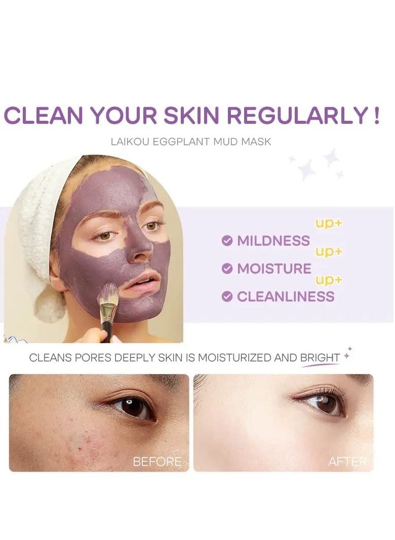 Laikou Eggplant Mud Mask for Moisturizing, Cleansing, Removing Blackheads and Protecting Acne Prone Skin, 5g x 12 Pieces  - Image 5