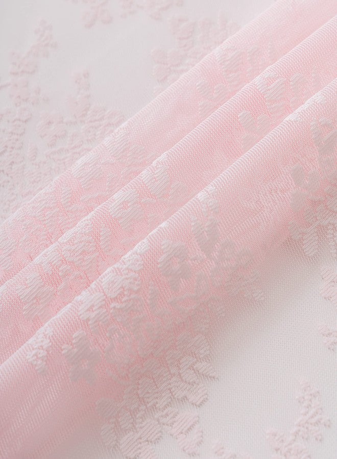TUDECO Pink Shower Curtain - Shabby Chic Lace Floral Girly Cute Shower Curtain with Attach Valance, Sheer Vintage Coquette Floral Summer Bathroom Curtain, Scalloped Edge Top, 72 x 72 Inch, Light Pink - Image 5