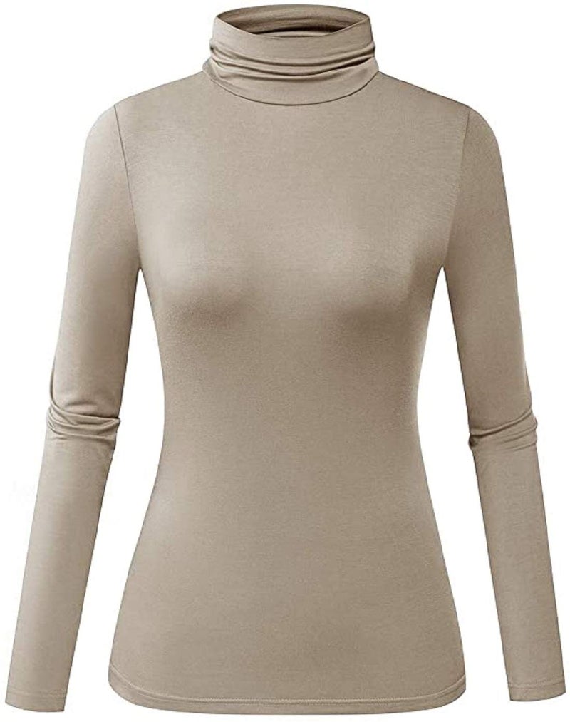 Herou Women's Long Sleeve Lightweight Soft Pullover Turtleneck Tops Shirts Light Coffee Medium - Image 1