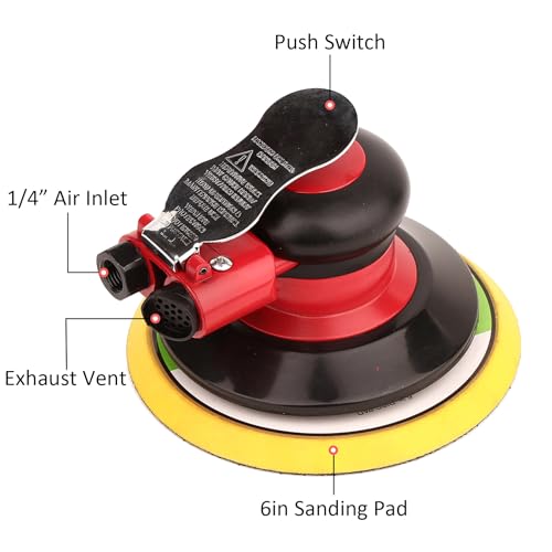 Gedu Professional Air Random Orbital Palm Sander, Dual Action Pneumatic Sander, Low Vibration, Heavy Duty … (6 inch) - Image 3