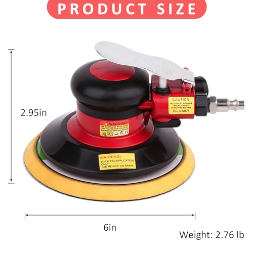 Gedu Professional Air Random Orbital Palm Sander, Dual Action Pneumatic Sander, Low Vibration, Heavy Duty … (6 inch) - Image 2