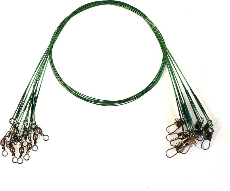 Laxygo 10pcs Fishing Wire Leaders Heavy Duty Nylon-Coated Fishing Line Wire Leaders with Swivels and Snaps 18inch, 45LB - Image 1