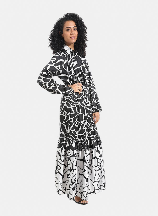 Andora Long Sleeves Multicolour Self Patteren Maxi Dress - Image 2