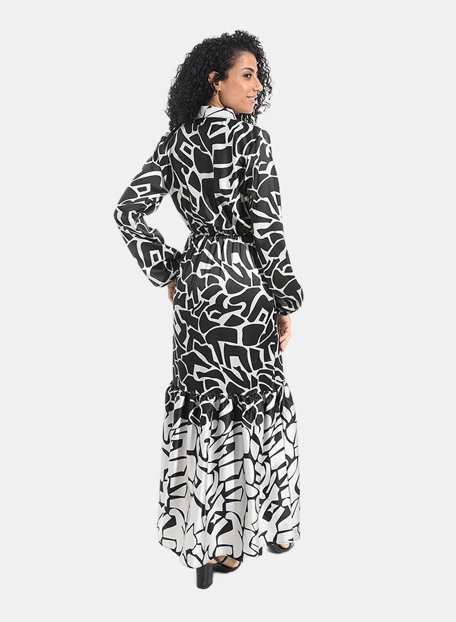 Andora Long Sleeves Multicolour Self Patteren Maxi Dress - Image 3