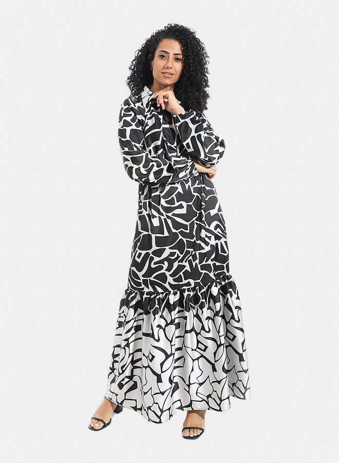 Andora Long Sleeves Multicolour Self Patteren Maxi Dress - Image 1