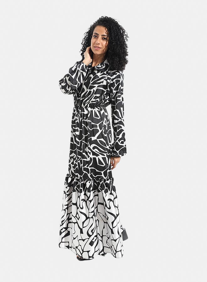 Andora Long Sleeves Multicolour Self Patteren Maxi Dress - Image 5