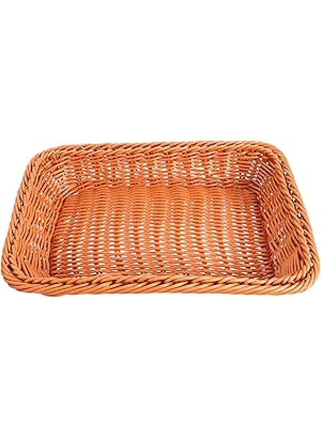 Brown Plastic Woven Storage Basket 30cm Reusable Kitchen Organizer For Fruits And Bread - Image 1