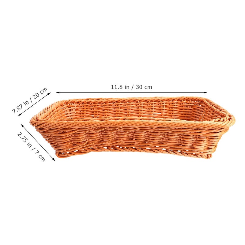 Brown Plastic Woven Storage Basket 30cm Reusable Kitchen Organizer For Fruits And Bread - Image 3