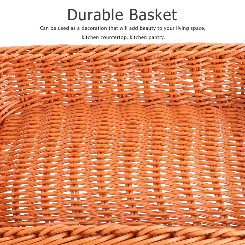 Brown Plastic Woven Storage Basket 30cm Reusable Kitchen Organizer For Fruits And Bread - Image 4