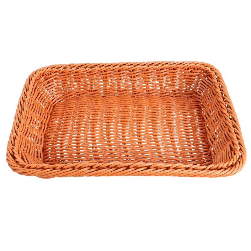 Brown Plastic Woven Storage Basket 30cm Reusable Kitchen Organizer For Fruits And Bread - Image 2