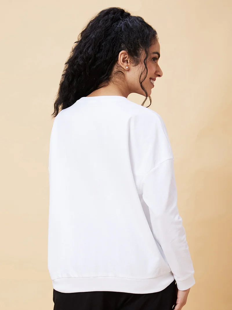 globus Women White Typography Printed Pure Cotton Pullover