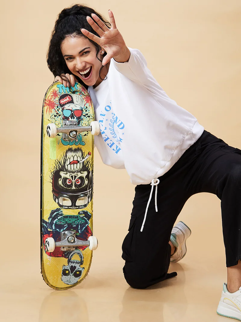 globus Globus Women White Typography Printed Pure Cotton Pullover