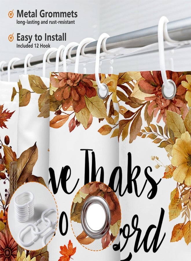 ميهوفوند ستارة حمام MEHOFOND لعيد الشكر السعيد، اشكروا الرب لأنه صالح، ستارة حمام خريفية لعيد الشكر، مزينة برسومات ديك رومي، ديكور منزلي بنقشة اليقطين، قماش مقاوم للماء، 72 × 72 بوصة - Image 3
