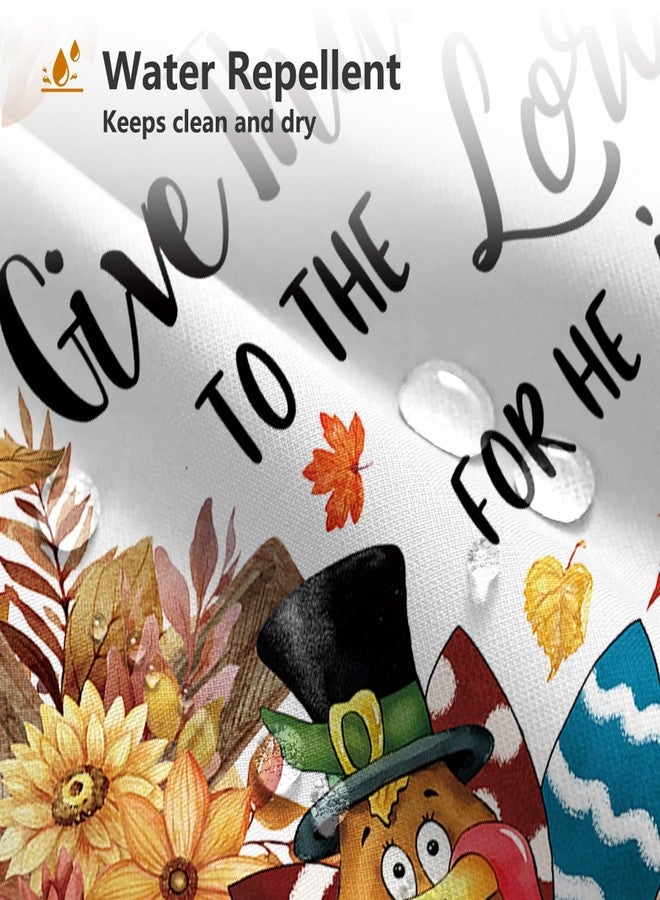 ميهوفوند ستارة حمام MEHOFOND لعيد الشكر السعيد، اشكروا الرب لأنه صالح، ستارة حمام خريفية لعيد الشكر، مزينة برسومات ديك رومي، ديكور منزلي بنقشة اليقطين، قماش مقاوم للماء، 72 × 72 بوصة - Image 5