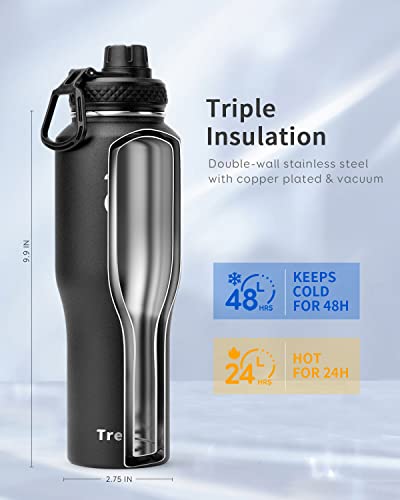 Trebo 32 oz Water Bottle Insulated Fit in Any Car Cup Holder,Triple Wall Vacuum Stainless Steel Water Bottles (Keep Cold for 48 Hrs),Leakproof Tumbler Flask with Paracord Handle,Straw Spout Lids - Image 3