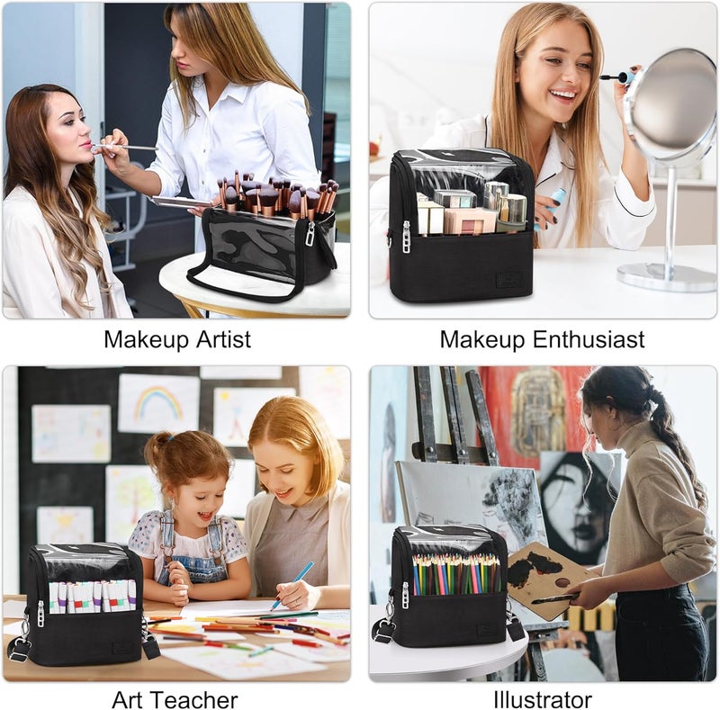 TANTO Makeup Brush Case Stand-up Makeup Cup Makeup Brush Holder Travel Professional Cosmetic Bag Artist Storage Bag with Shoulder Strap and Adjustable Divider (large black) - Image 5
