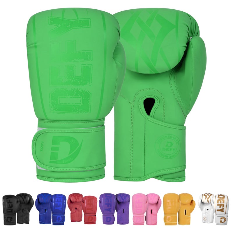DEFY Challenge Your Fear DEFY Boxing Gloves for Men & Women - Premium Quality Synthetic Leather Boxing Gloves for Training - Perfect for Punching Heavy Bags, Sparring, & Fighting Gloves (Green, 12oz) - Image 2