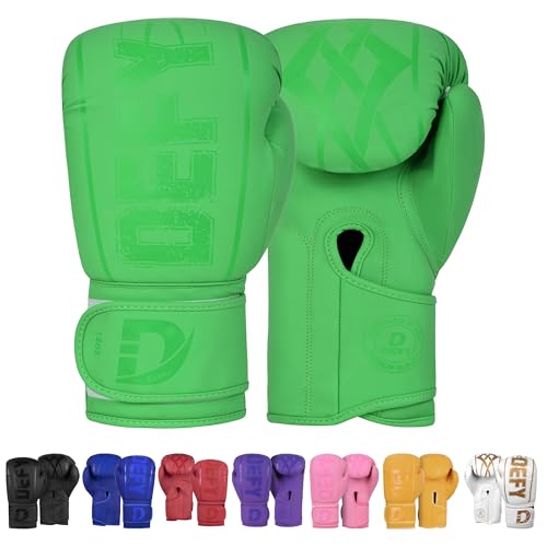 DEFY Challenge Your Fear DEFY Boxing Gloves for Men & Women - Premium Quality Synthetic Leather Boxing Gloves for Training - Perfect for Punching Heavy Bags, Sparring, & Fighting Gloves (Green, 12oz) - Image 1