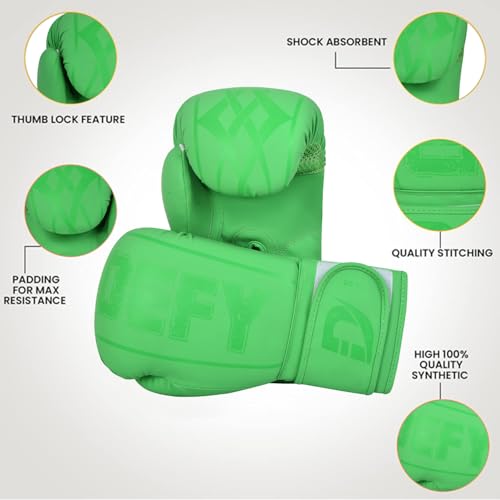 DEFY Challenge Your Fear DEFY Boxing Gloves for Men & Women - Premium Quality Synthetic Leather Boxing Gloves for Training - Perfect for Punching Heavy Bags, Sparring, & Fighting Gloves (Green, 12oz) - Image 4