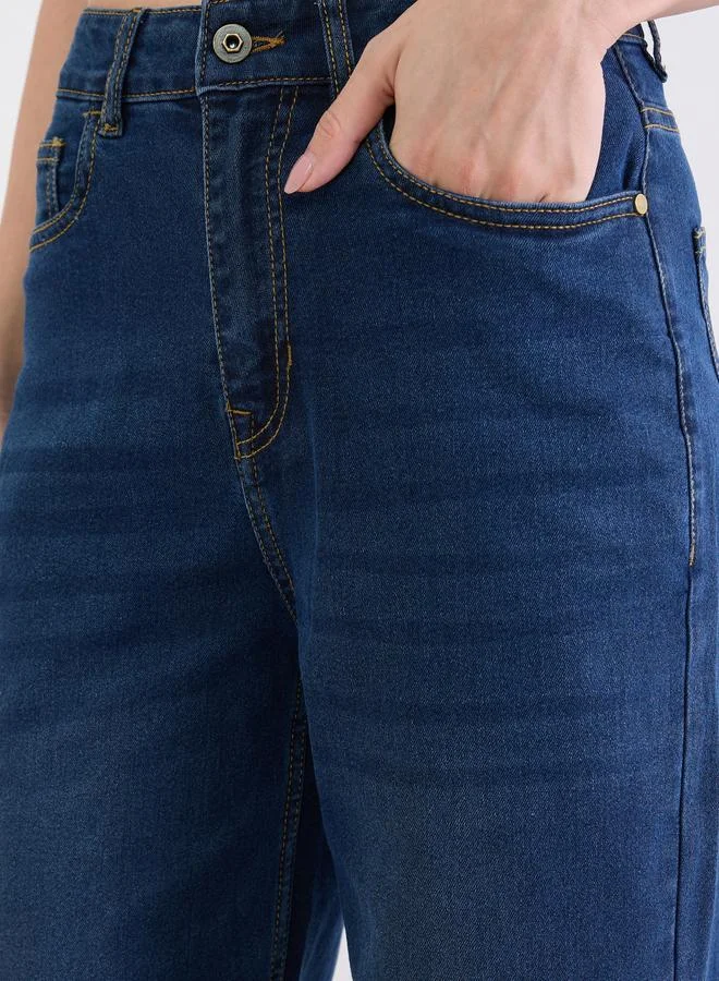 Styli Dark Blue Women Blue High Rise Wide Leg Jeans for Women | Best Price UAE
