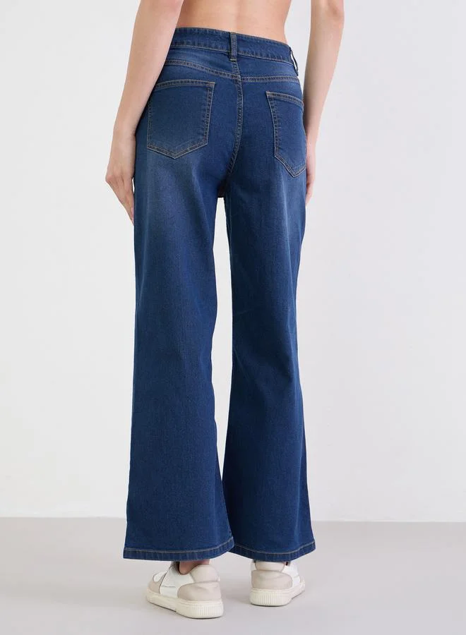 Styli Dark Blue Women Blue High Rise Wide Leg Jeans for Women | Best Price UAE