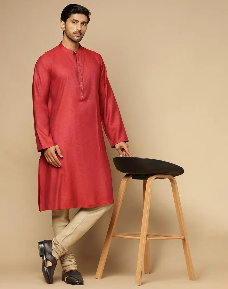 Fabindia Maroon Viscose Silk Long Kurta