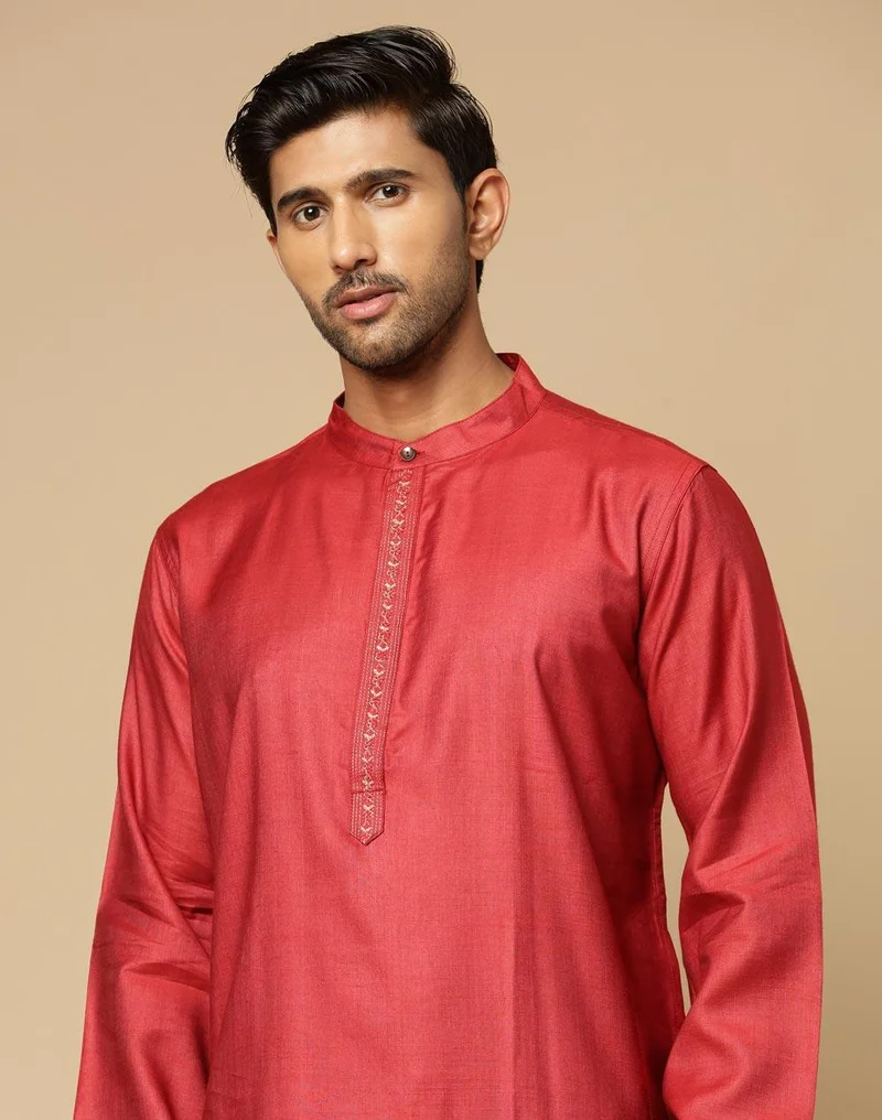 Fabindia Maroon Viscose Silk Long Kurta