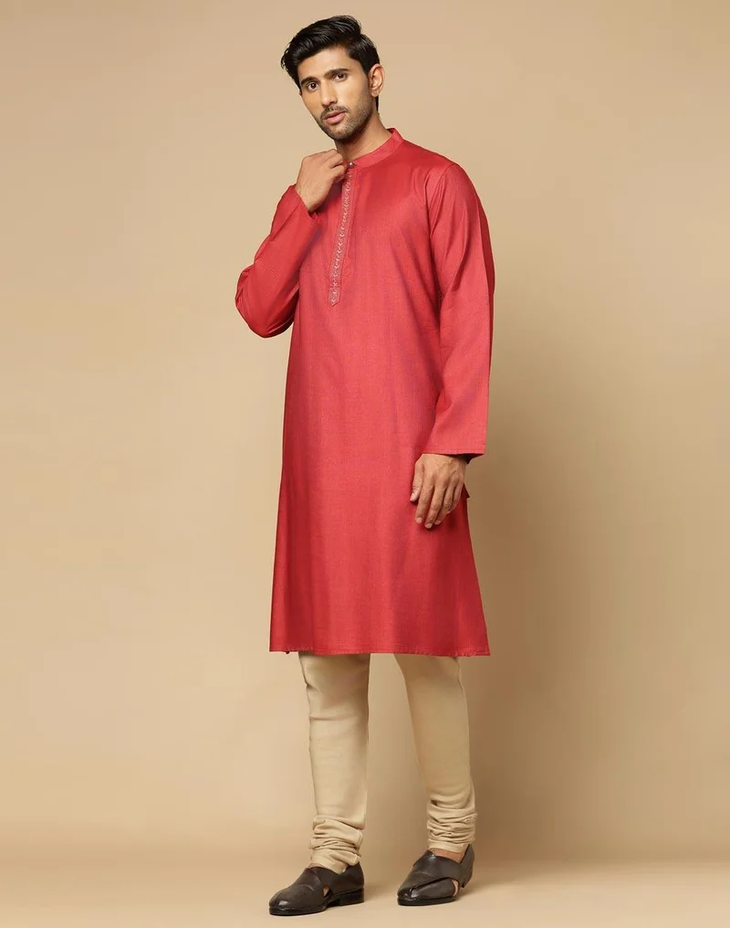 Fabindia Maroon Viscose Silk Long Kurta