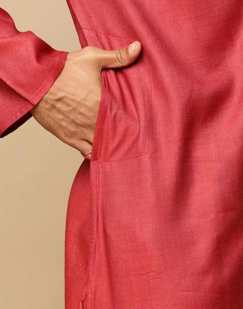 Fabindia Maroon Viscose Silk Long Kurta