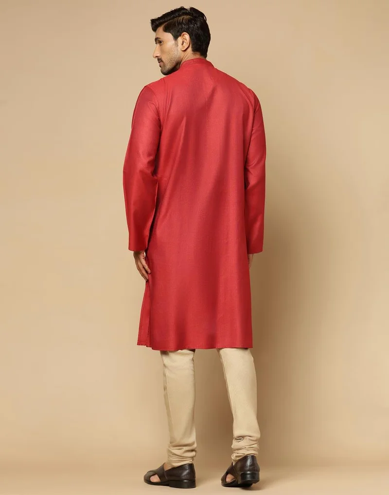 Fabindia Maroon Viscose Silk Long Kurta