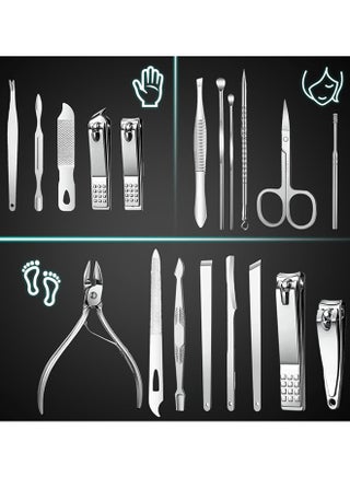 Manicure Kit,19 in 1 Nail Clippers Pedicure Kit,Manicure Tool Kit,Travel Essentials Nail Kit,Includes Nail Clippers,Nail File,Pedicure Tools,Pedicure Kit,Facial Grooming Kit,Gifts for Men Woman(19Pcs) - view 3