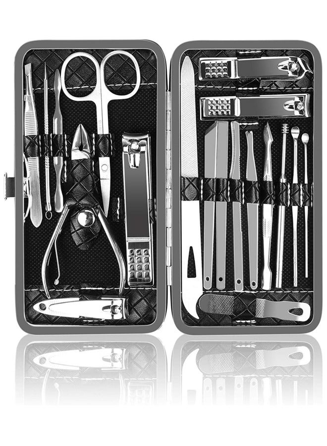 Manicure Kit,19 in 1 Nail Clippers Pedicure Kit,Manicure Tool Kit,Travel Essentials Nail Kit,Includes Nail Clippers,Nail File,Pedicure Tools,Pedicure Kit,Facial Grooming Kit,Gifts for Men Woman(19Pcs) - Image 1