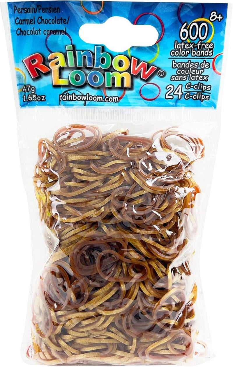 أشرطة مطاطية بلون بلاستيكية بلون برتقالي كراميل وشوكولاتة من Rainbow Loom
