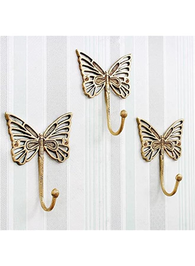 Arabest Decorative Brass erfly Cute Kids Wall Hooks Heavy Duty Coat Rack Wall Mount Vintage Gold Towel Hooks for Hanging Coats, Keys, Backpack, Purse, Hat, Jewelry & More - 3 Pack - Image 1