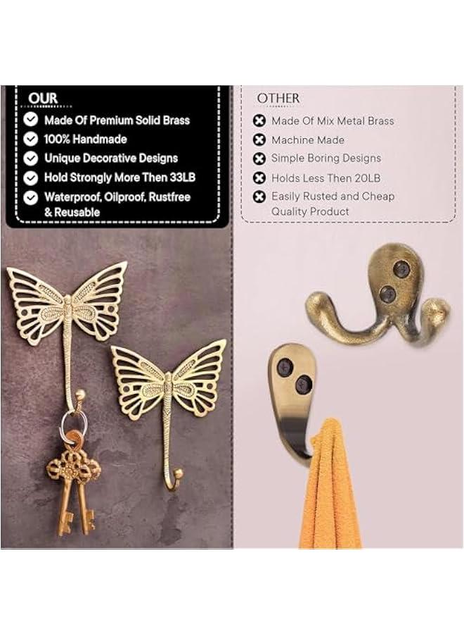 Arabest Decorative Brass erfly Cute Kids Wall Hooks Heavy Duty Coat Rack Wall Mount Vintage Gold Towel Hooks for Hanging Coats, Keys, Backpack, Purse, Hat, Jewelry & More - 3 Pack - Image 2