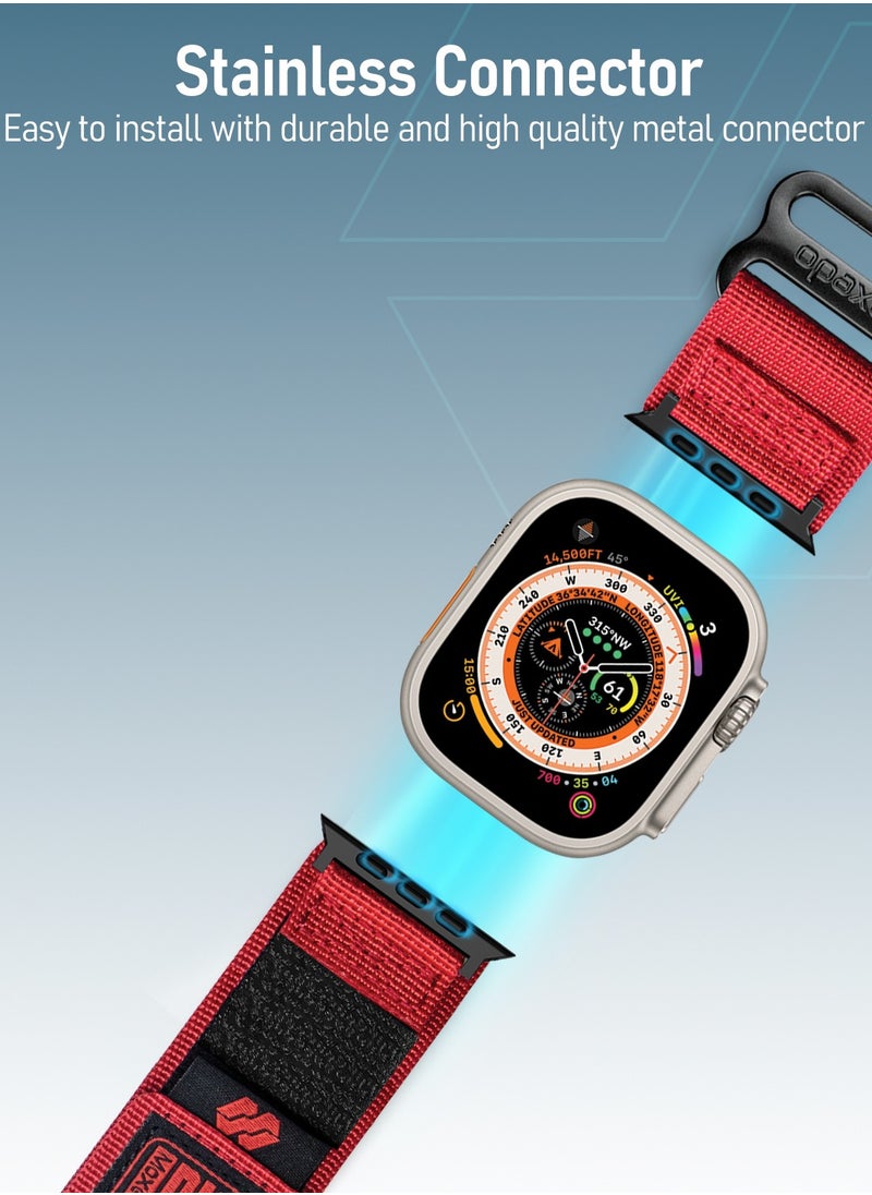 Moxedo - Moxedo MX23 Rugged Strap Breathable Nylon Braided Sports Band Compatible with Apple Watch Band Series 8/7/6/5/4/3/2/1/SE Ultra Woven Loop Design for 44mm/45mm/49mm - Red - Image 1