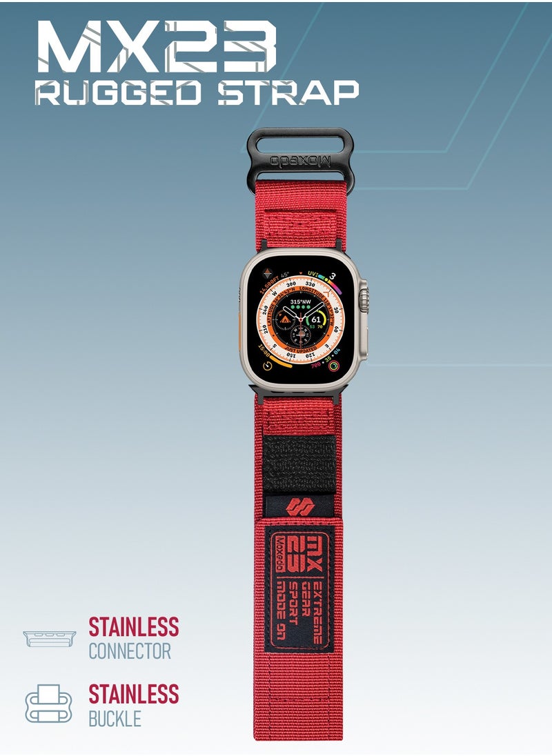 Moxedo - Moxedo MX23 Rugged Strap Breathable Nylon Braided Sports Band Compatible with Apple Watch Band Series 8/7/6/5/4/3/2/1/SE Ultra Woven Loop Design for 44mm/45mm/49mm - Red - Image 1