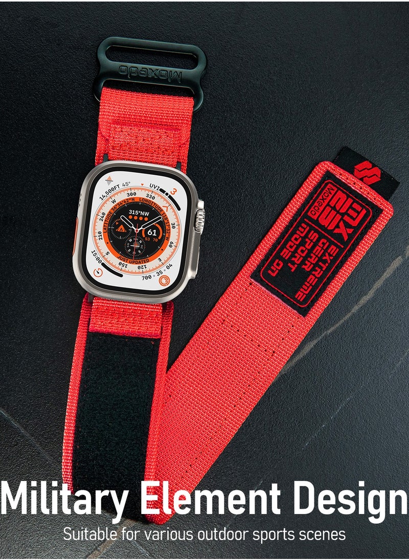 Moxedo - Moxedo MX23 Rugged Strap Breathable Nylon Braided Sports Band Compatible with Apple Watch Band Series 8/7/6/5/4/3/2/1/SE Ultra Woven Loop Design for 44mm/45mm/49mm - Red - Image 1