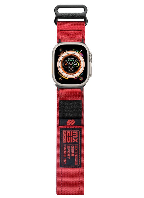 Moxedo MX23 Rugged Strap Breathable Nylon Braided Sports Band Compatible with Apple Watch Band Series 8/7/6/5/4/3/2/1/SE Ultra Woven Loop Design for 44mm/45mm/49mm - Red