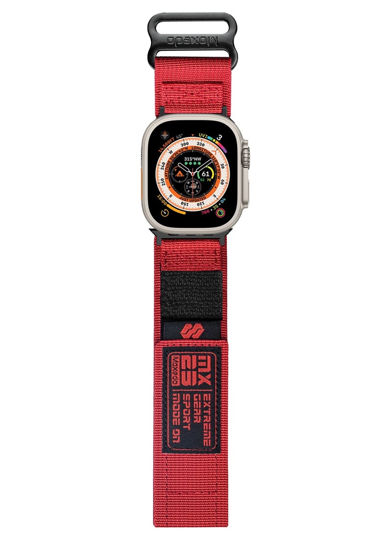Moxedo - Moxedo MX23 Rugged Strap Breathable Nylon Braided Sports Band Compatible with Apple Watch Band Series 8/7/6/5/4/3/2/1/SE Ultra Woven Loop Design for 44mm/45mm/49mm - Red - Image 1